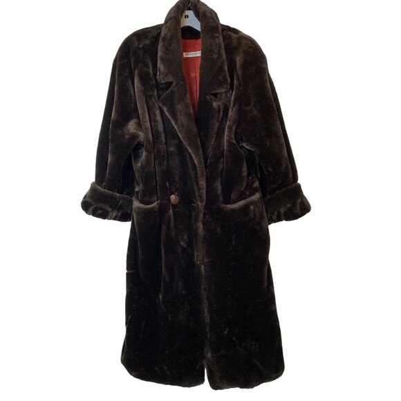 VTG 90s Donnybrook Faux Fur Plush Coat Cozy Teddy Bear Midi Length L RC10152 - Picture 10 of 11